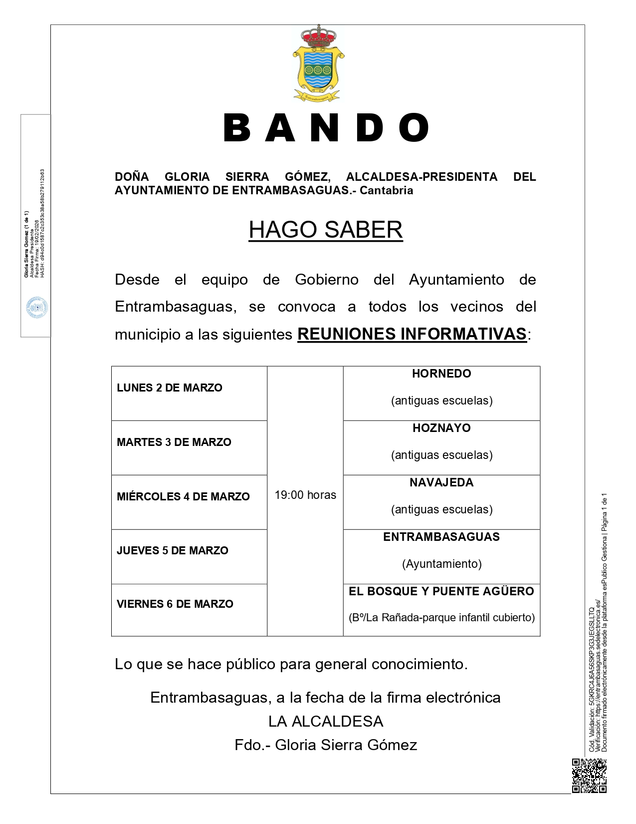 BANDO. Reuniones informativas.