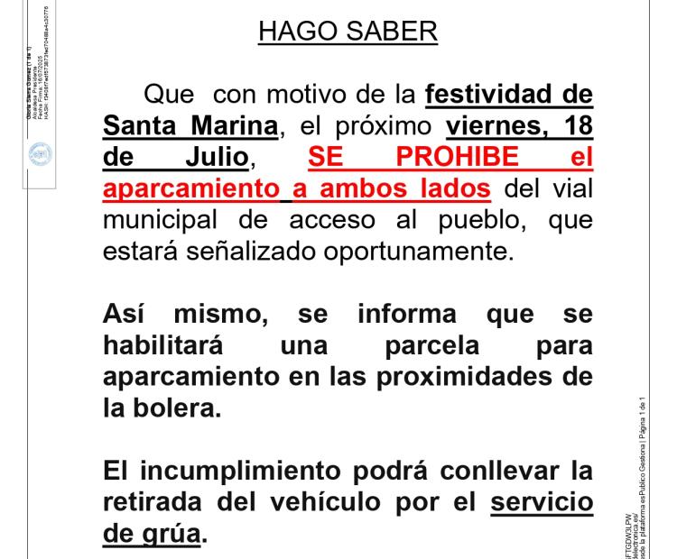 BANDO, festividad de Santa Marina