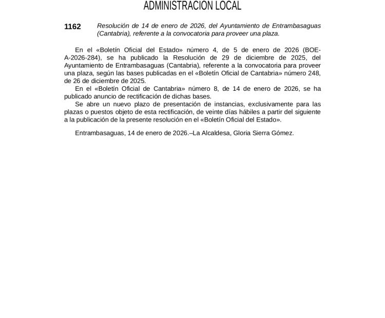 Anuncio del BOE referente a la corrección de errores de la convocatoria para proveer una plaza de Jardinero/a.