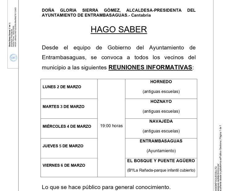 BANDO. Reuniones informativas.